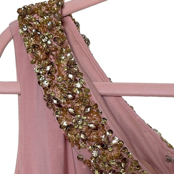 Mac Duggal Dress Gown Size 6 Pink Beaded Drop Shoulder Rhinestones 68163 $398 - Picture 11 of 16